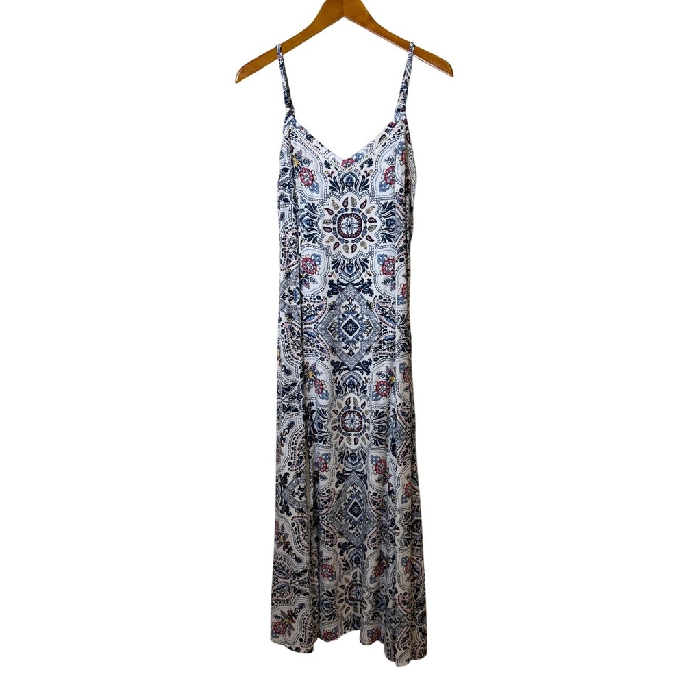 Idyllwind Blue and White Paisley Maxi Dress with Pink Accents